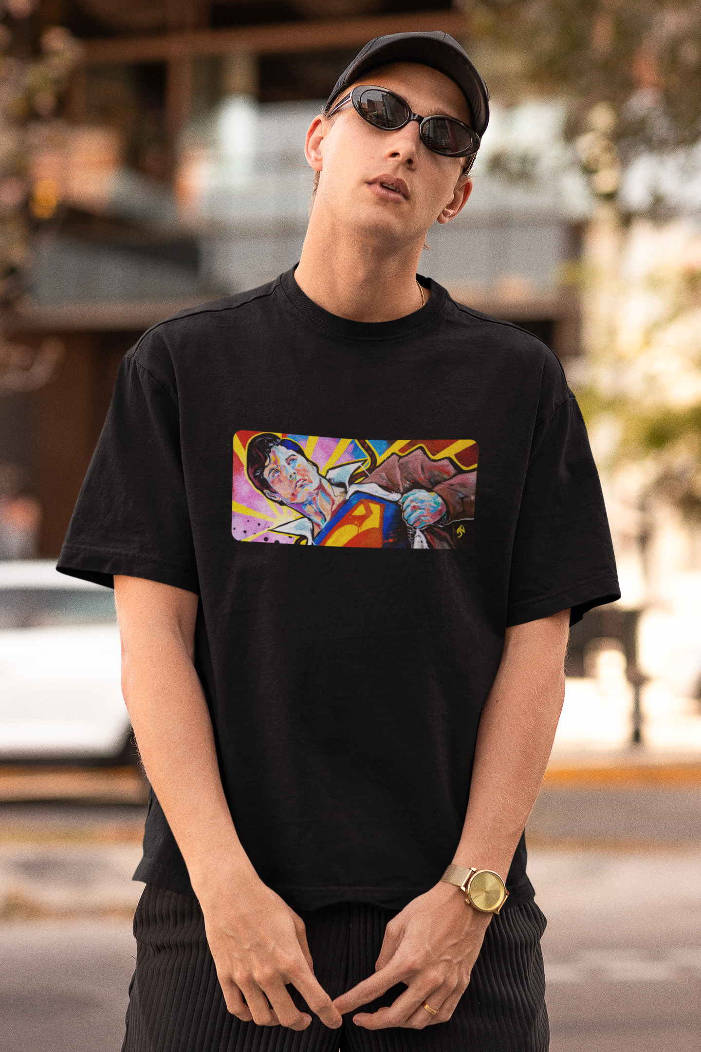 Oversized Superman graffiti T-shirt